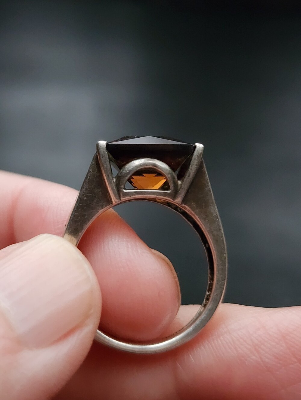 Vintage 90's Modernist Smoky Quartz & Sterling Silver Ring